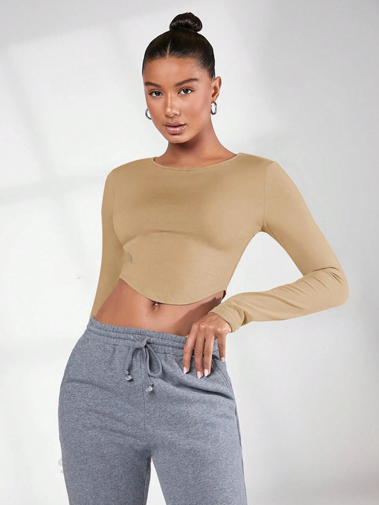 BASICS WOMEN'S SOLID COLOR CROPPED TOP