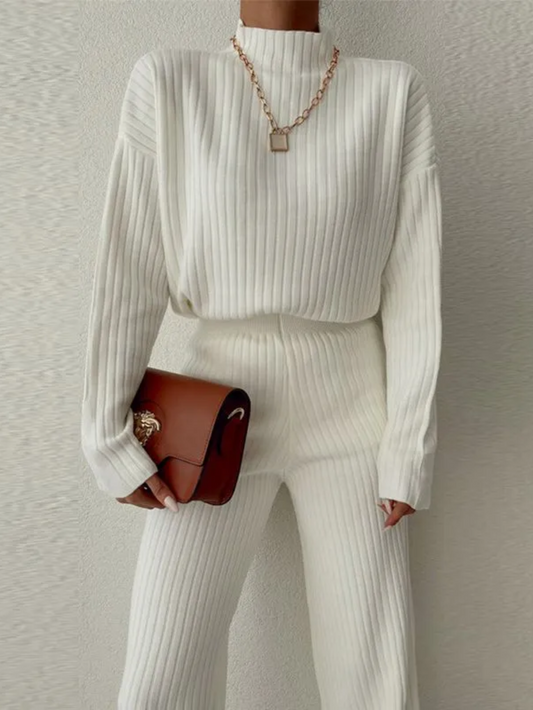 MOCK NECK RIBBED TWO-PIECE SET