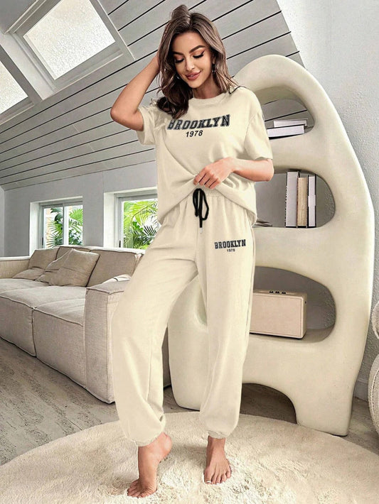 LETTER GRAPHIC DROP SHOULDER TEE & DRAWSTRING WAIST PANT