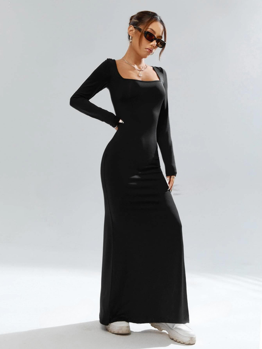 SQUARE NECK LONG SLEEVE BODYCON