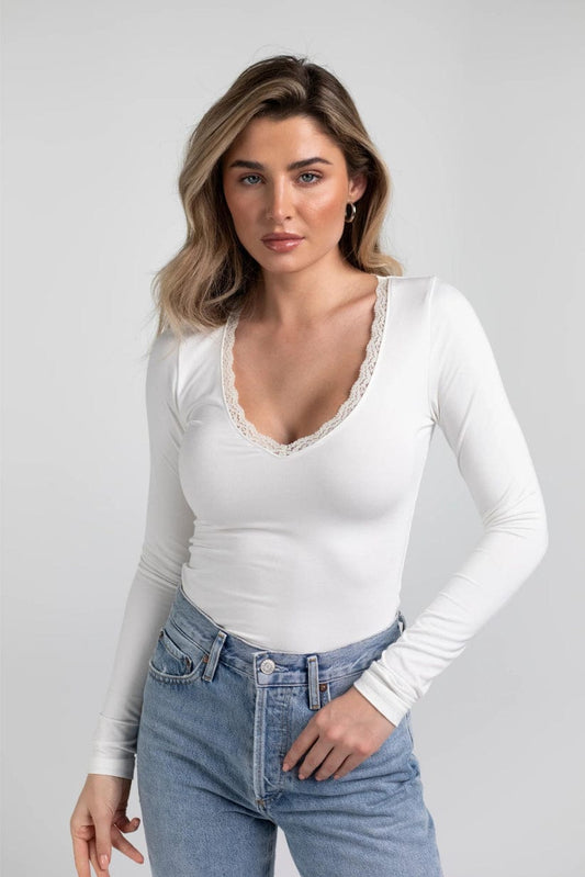 V NECK FORM FITTED SOLID TEE