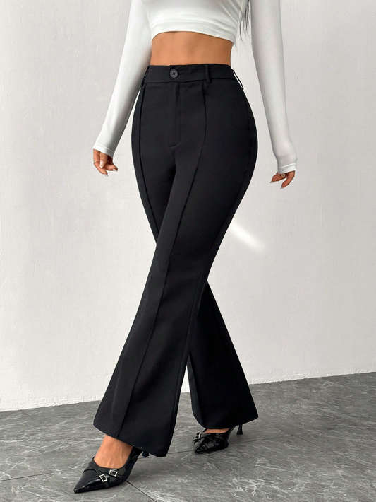 HIGH WAIST SEAM DETAIL FLARE LEG BELL BOTTOMS PANTS